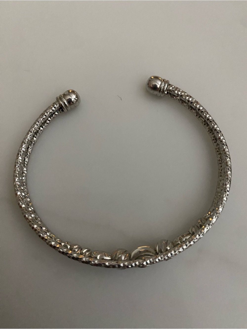 Silver-Tone “Diamond cut” silver bead Cuff Bracelet - Women's Jewelry - Picture 3 of 5